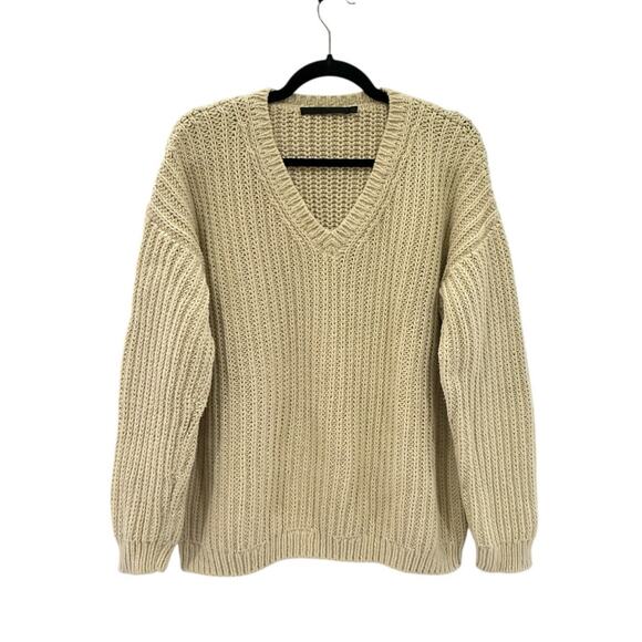 Jenni Kayne Cotton Cabin Sweater In Cream Long Sleeve Crewneck Size Large - Picture 4 of 10